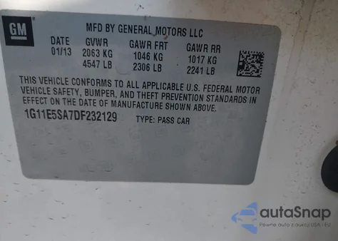 2013 Chevrolet Malibu 2Lt from USA, damaged, VIN 1G11E5SA7DF232129